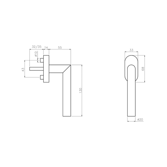 Fenstergriff Gelbrot Edelstahl - Kugelrasterung, 7mm Vierkant, matt