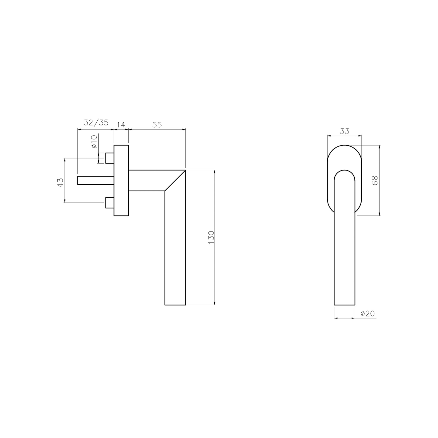 Fenstergriff Gelbrot Edelstahl - Kugelrasterung, 7mm Vierkant, matt