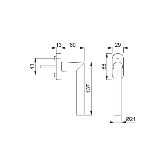 HOPPE Fenstergriff aus Aluminium - 7mm Vierkant, 37mm Stift, 90° Rasterung, F1 natur