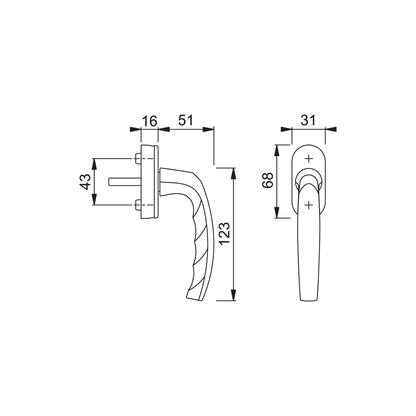 HOPPE Fenstergriff Atlanta F9016 verkehrsweiß – Aluminium Griff mit Secustik® und VarioFit®, inkl. Schrauben