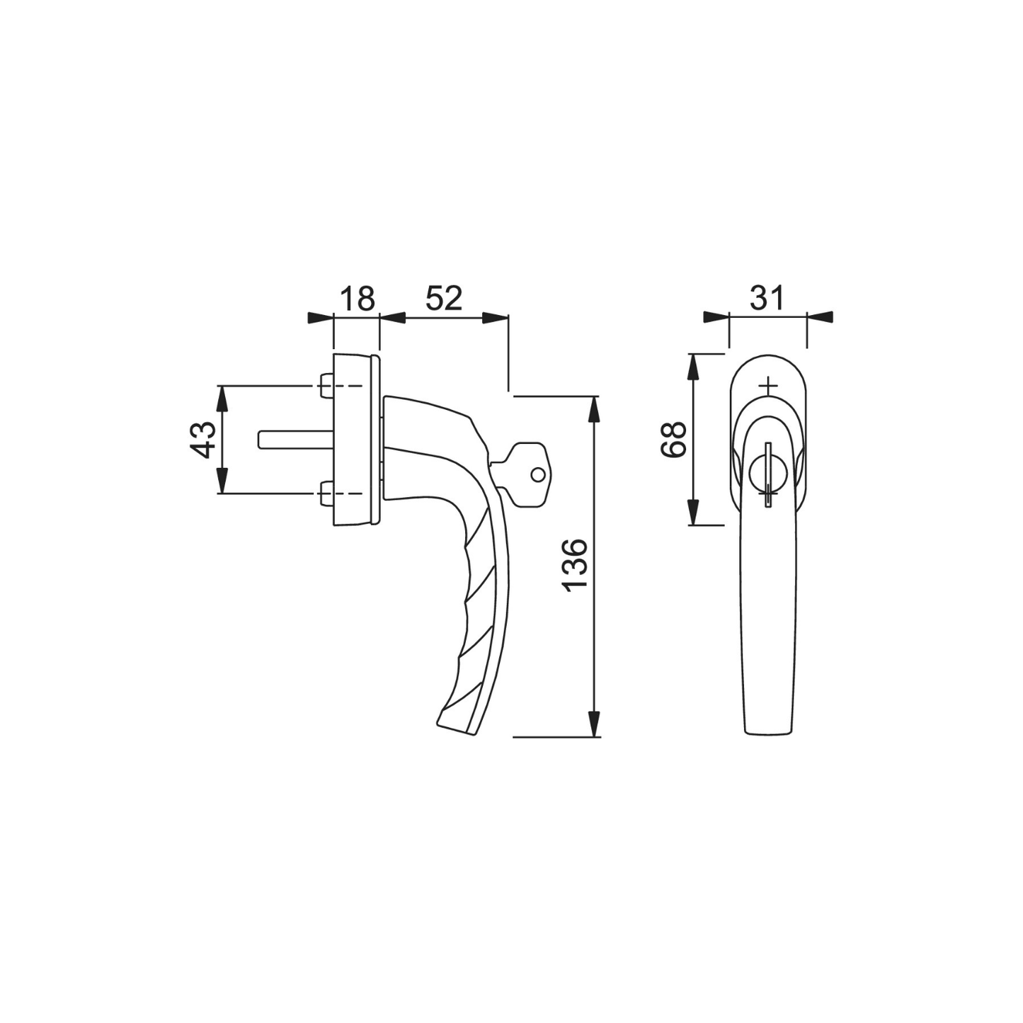 HOPPE Fenstergriff Atlanta - Secustik  F1 silberfarbig – abschließbarer Aluminium‑Dreh‑Kipp‑Griff mit VarioFit®, inkl. Schlüssel und Schrauben