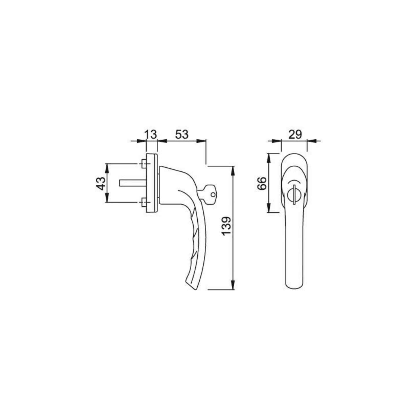 HOPPE Fenstergriff Tokio abschließbar – Aluminium Dreh-Kipp-Griff, F9016 verkehrsweiß, 7 mm Vierkant, 35 mm Stiftlänge, inkl. Wendeschlüssel